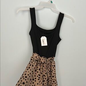 Black Tank Top with Tan Polka Dot Romper